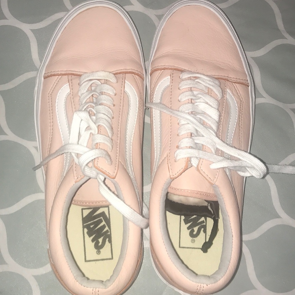 Pink vans with white laces
